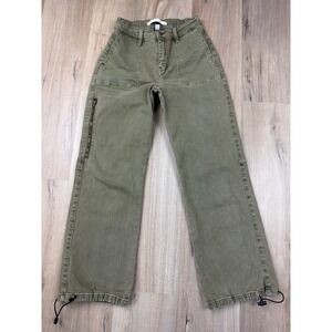Altar'd State Mica Denim Olive Green Utility Cargo Pants Bungee Hem Size 25
